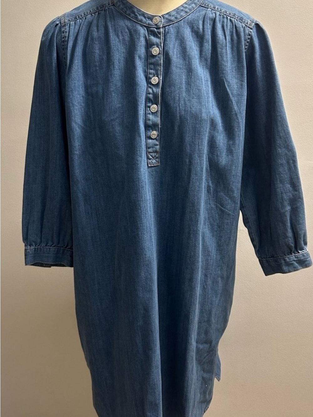 GAP Denim Button-Front Tunic Dress in Blue